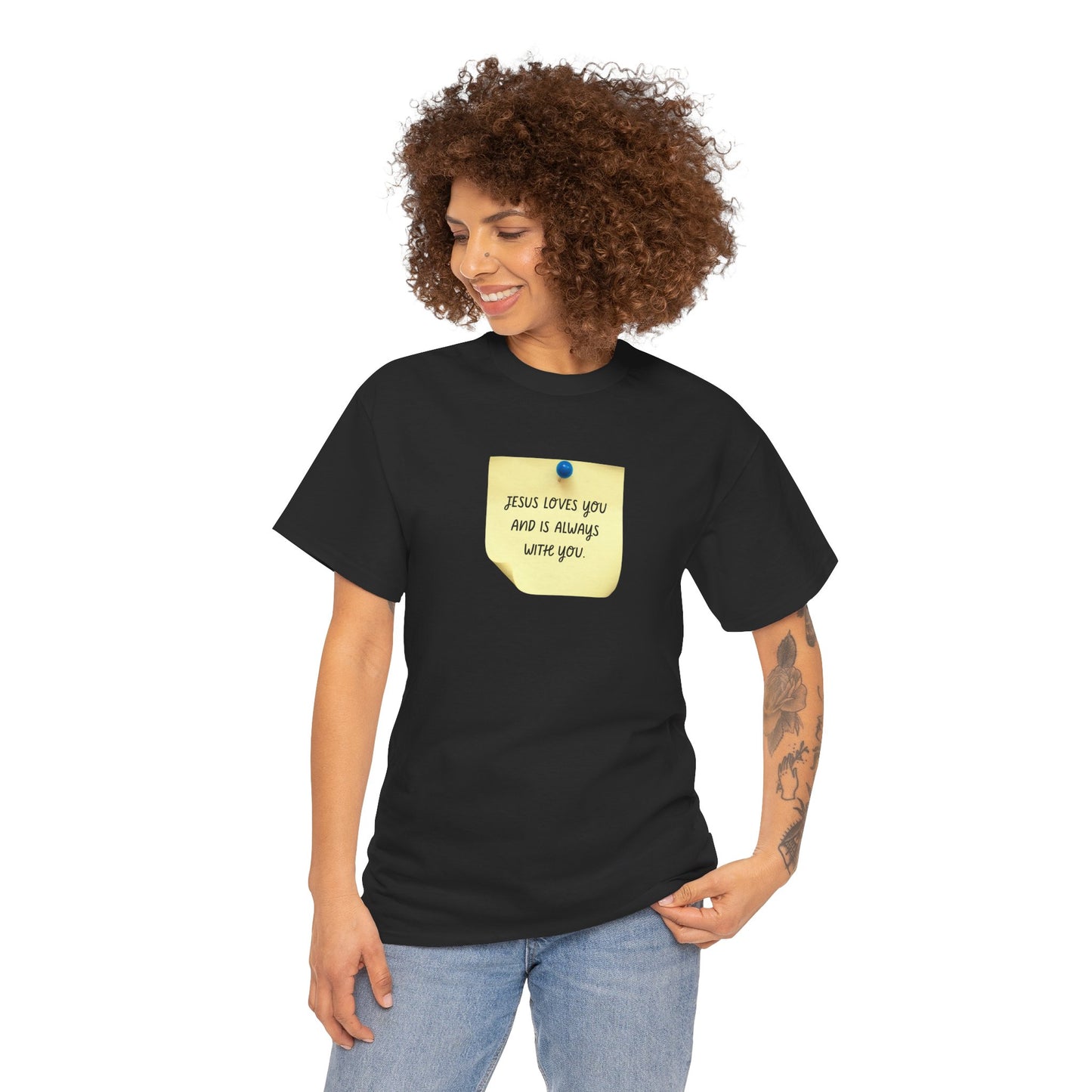 Jesus Loves You Sticky Note T-Shirt 100% Cotton - Faith-Based, Revival, Christian