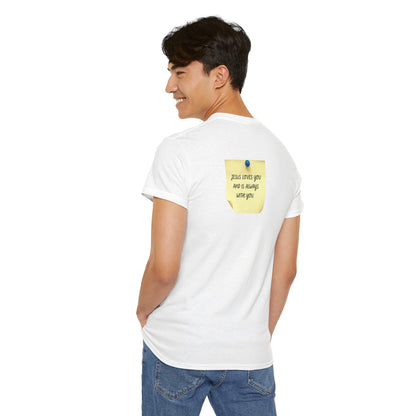 Jesus Loves You Sticky Note T-Shirt 100% Cotton - Faith-Based, Revival, Christian