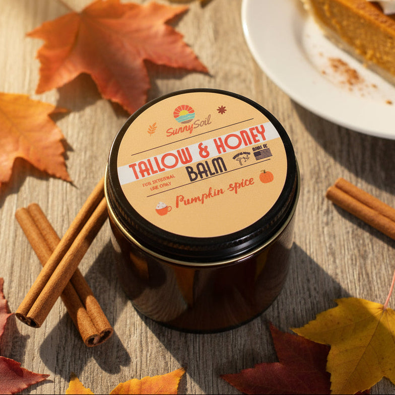 Bálsamo de miel y sebo con especias de calabaza: humectante para el cuerpo y el rostro